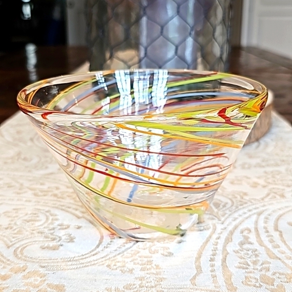 Hand Blown Color Swirl Candy/Nut Bowl Dish - OS